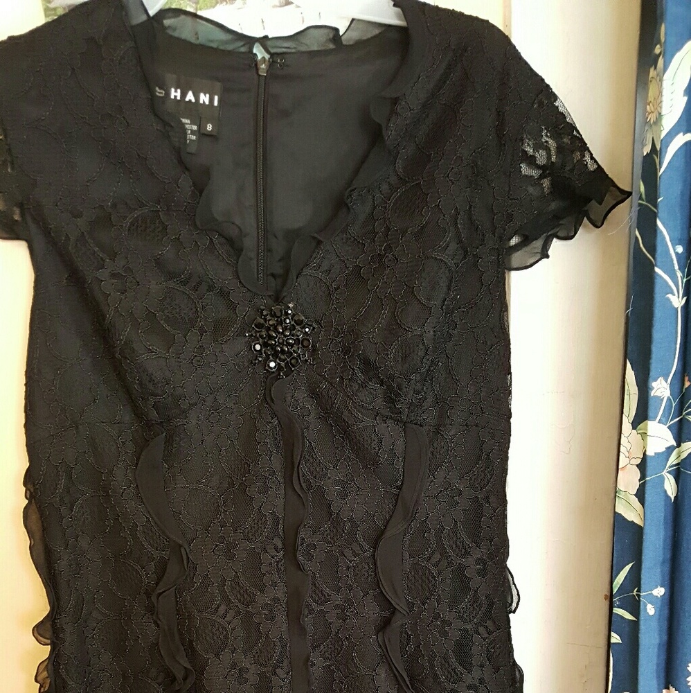 SHANI black floral lace sleeveless midi dress